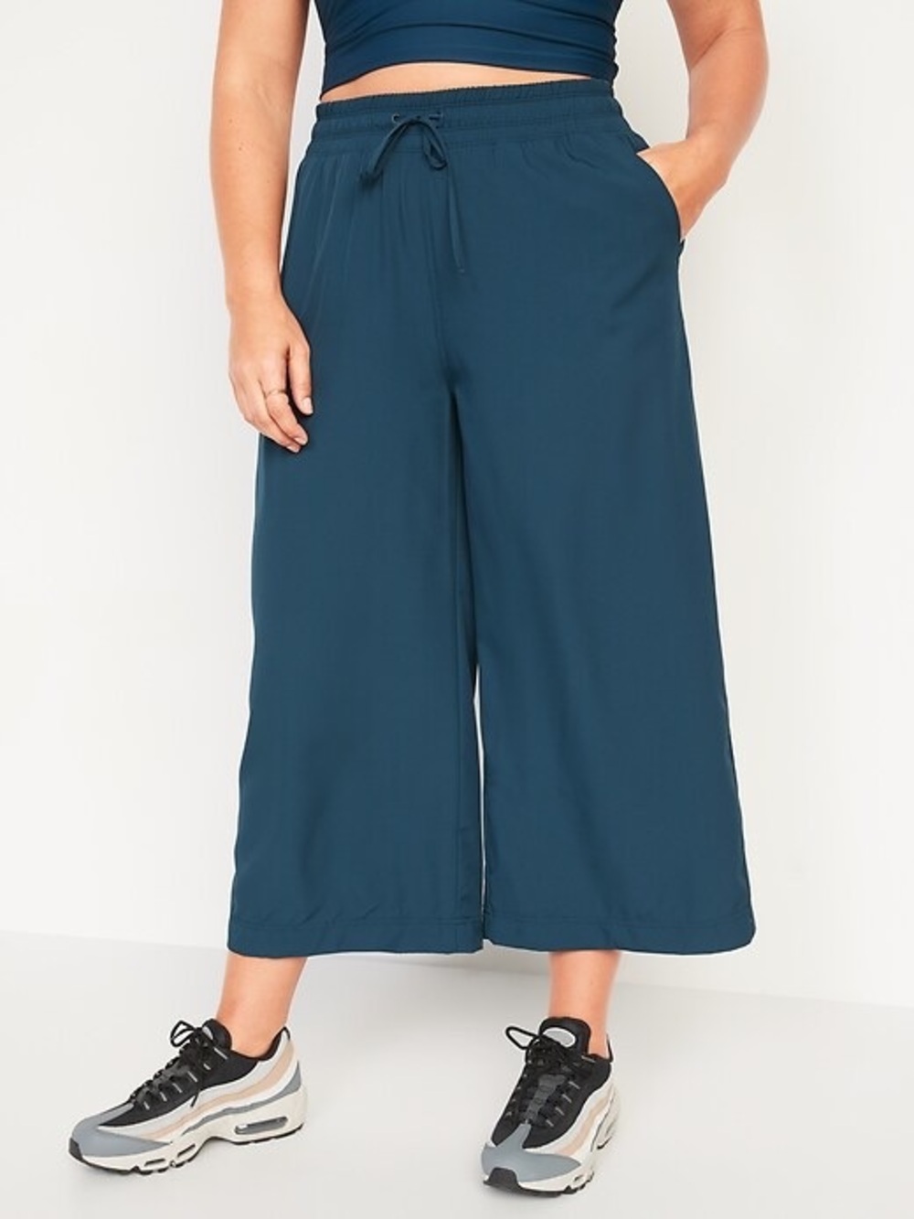 Navy Wide-Leg Drawstring active stretchtech Pants - Picture 2 of 6